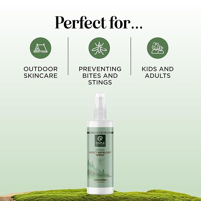 Natural Bug Repellent Spray for Body - DEET Free Bug Spray for Kids & Adults for Ticks Mosquitoes & Insects - Made with Citronella Rosemary & Lemongrass - Light Scent Vegan & Cruelty Free (8 Fl Oz)