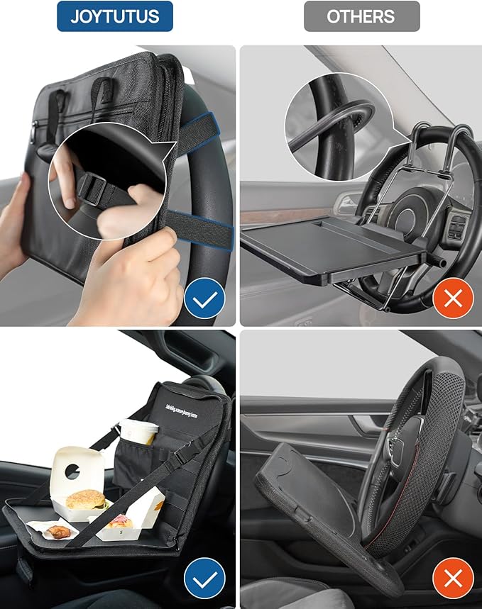 JOYTUTUS Steering Wheel Tray, Multifunctional Laptop Desk, Back Seat Headrest Table for Eating, Fit for Large Vehicles, Like Trucks, Pickups, Semi-Trailers