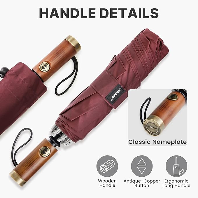 G4Free 54 Inch Inverted Windproof Umbrella with Wooden Handle, Large Double Canopy Auto Open & Close Golf Umbrella, Portable & Durable Rain Umbrella, Fits Car & Backpack