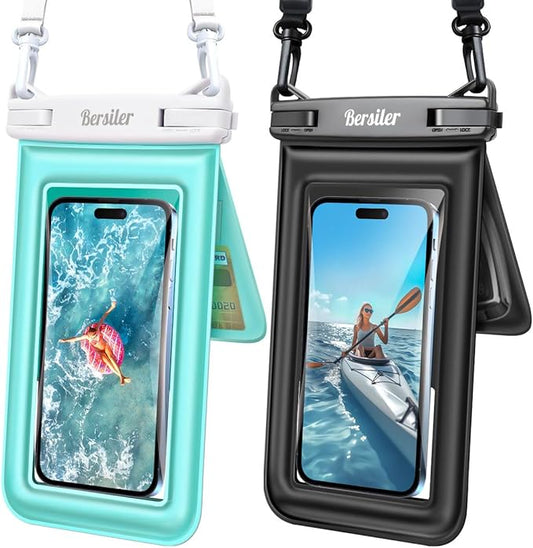 Floating Waterproof Phone Pouch - 2 Pack IPX8 Waterproof Phone Bag with Double Space, Waterproof Phone Case with Lanyard for iPhone 17 16 15 14 13 Pro Max Galaxy S24+ S23, Beach Cruise Ship Essentials