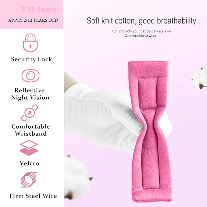 Toddler Harness Walking Leash- Child Anti Lost Wrist Link - Child Safety Harness - Upgrade with Reflective(6.5ft) - for Boys and Girls,Not Easy to Open Without Key (Pink)