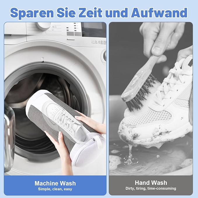 Shoe Washing Machine Bags, 2 PCS Reusable Grey+White Chenille Laundry Bags for Washing Machine, 360 Wrap-Around Clean Shoe Laundry Bags with Hidden Zipper