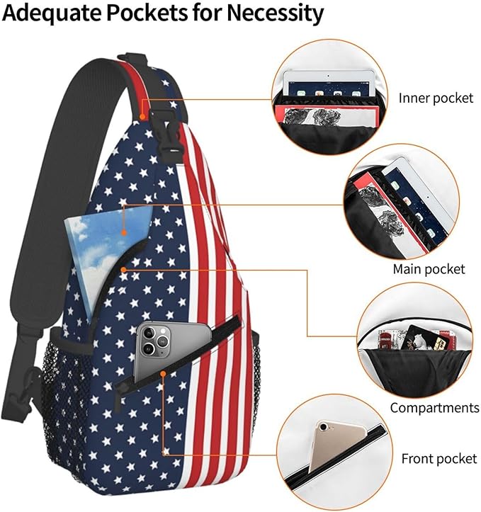 QFXUYNG USA Flag Adult Sling Bag Unisex Chest Bags Crossbody Backpack Casual Daypacks Shoulder Bag for Women Men Cycling Hiking Travel