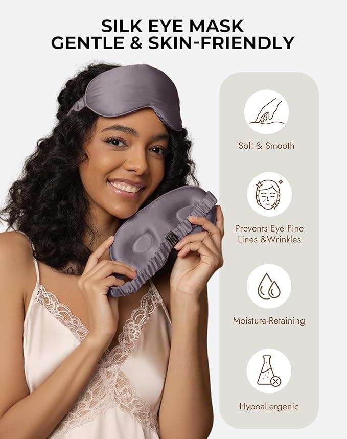 SilkSilky 100% 22 Momme Mulberry Silk Sleep Mask – Upgraded 3D Contoured Eye Mask with Nose Wing Pads & Adjustable Strap, Luxury Blackout Eye Cover for Women & Men (Dark Gray)