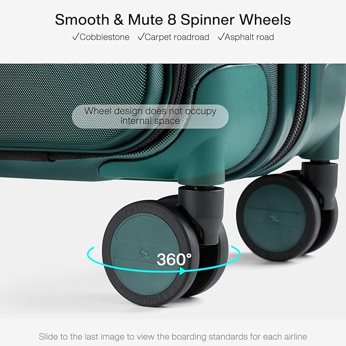 Hanke Grace Expandable Carry On Luggage with Wheels Airline Approved Hard Shell Suitcases with Front Pocket，Top Opening Luggage with TSA Lock for Short Business Travel, Blackish Green.