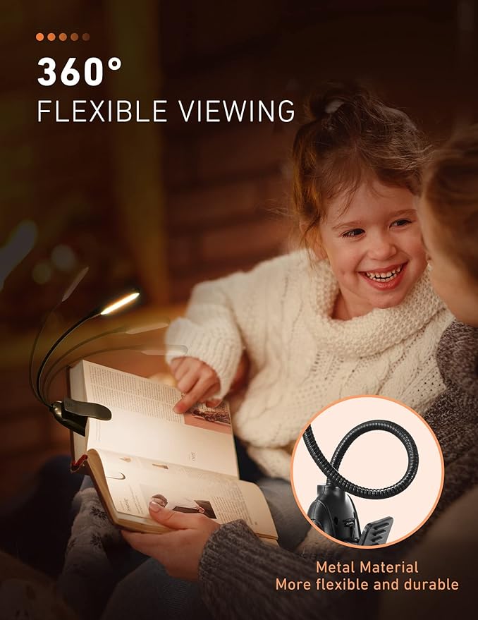 Monotremp Book Lights for Reading at Night in Bed, 80 Hours Runtime Rechargeable Reading Lights for Books in Bed, 3 Brightness Levels × 3 Color Temperatures, 1.3 oz Lightweight