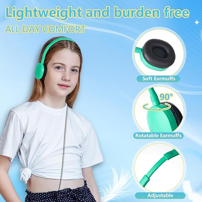 Kids Headphones Bulk for School Classroom 10 Pack On Ear Classroom Headphones for Kids Student Children Boys Girls Multi Color 3.5mm Jack (10 Color)