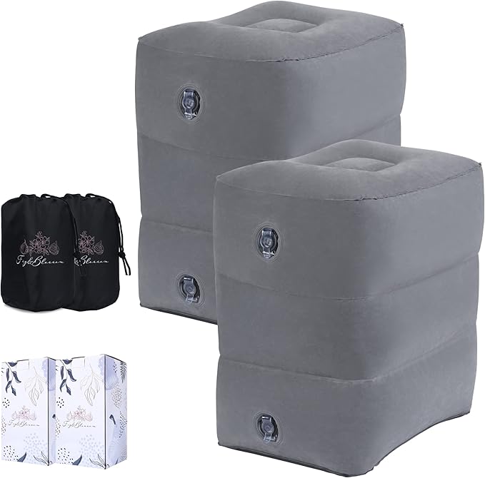 (2-Pack) Inflatable Airplane Footrest Pillow | Inflatable Kids Travel Bed | Adjustable Height Inflatable Foot Rest for Air Travel, Car, Home, Office | Airplane Bed for Toddler | Kids Travel Essentials