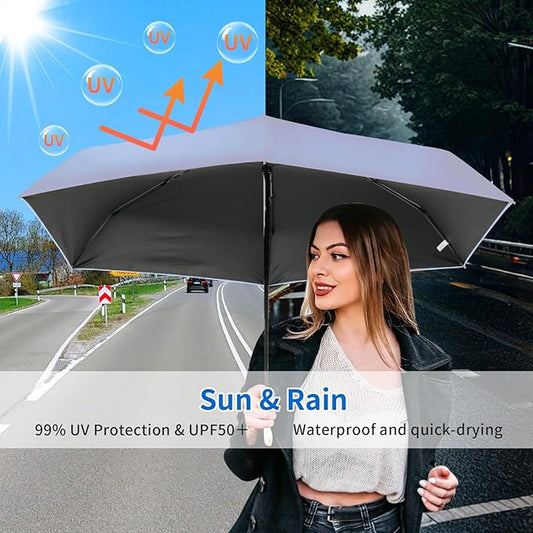 Compact Mini Windproof Travel Umbrella-UPF 50+ Sun & Rain Protection, Small Folding Design Fits in Pocket or Purse, Lightweight Portable with Case for Women, Men & Kids