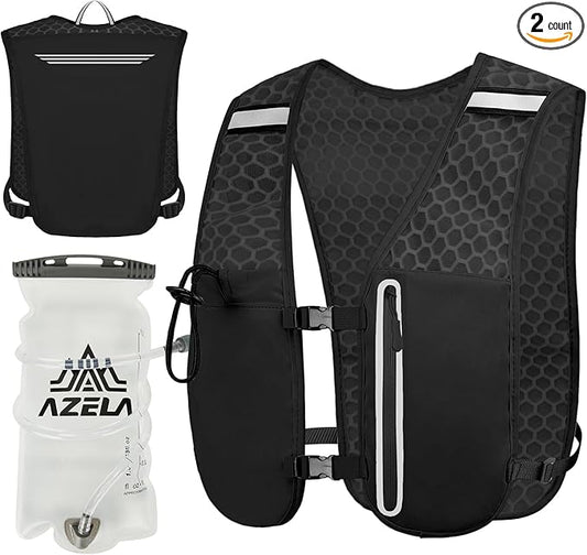 Running Vest for Women Men with 1.5L Water Bag，Lightweight Mesh,Breathable,sweatproof,Adjustable Chest Waist Straps, Large-Capacity Pocket，Reflective Design Hiking Vest for Hiking、 Marathons、Cycling