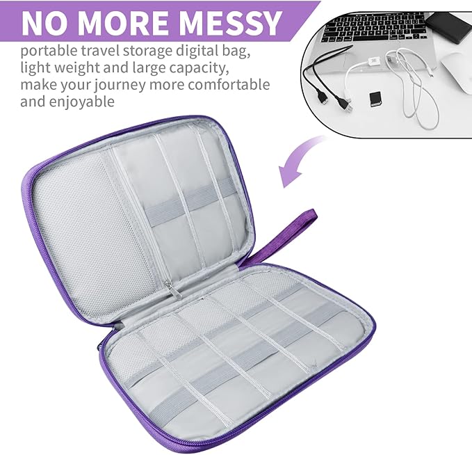 Electronics Travel Organizer,Portable Waterproof Electronic Travel Storage Bag for Small Charging Cord Storage,Charger,Small Electronics,SD Card etc,for Travel,Business -Purple