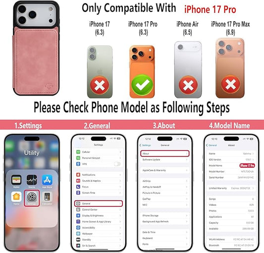 GUERNICA for iPhone 17 Pro (6.3") Case Wallet with Card Holder, RFID Blocking Leather Protection, Shockproof Women Men Phone Case for Apple 17 Pro, Pink