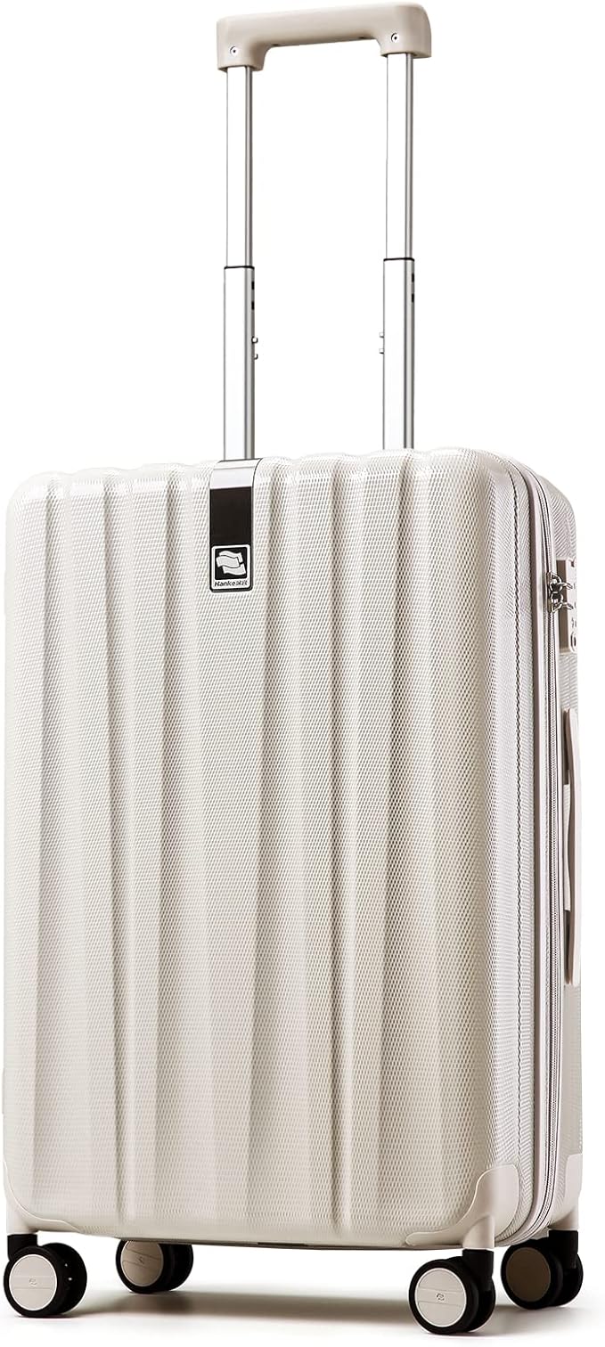 Hanke 20 Inch Carry On Luggage 22x14x9 Airline Approved Lightweight PC Hard Shell Suitcases with Wheels Travel Luggage Rolling Suitcase Travel Luggage Bag Christmas Gifts for Birthday(Ivory White)
