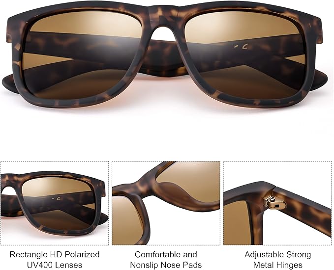 UV400 Polarized Sunglasses Men Women, Classic Square Lightweight Shades, Anti-Glare HD Trendy Sunnies for Leisure