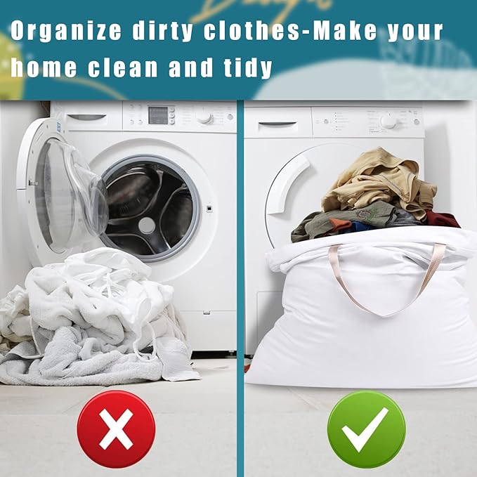 LOLOMLO Extra Large Canvas Laundry Bags with Handles & Drawstring Closure, Heavy Duty Tears Resistant Clothes Storage Travel Bags,25.5"x34",White