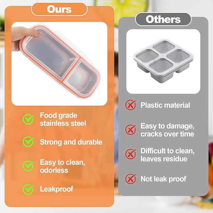 zenjarigily Stainless Steel Snack Containers with Lids, Double Compartment Leakproof Reusable Snack Box for Nuts, Fruits- Divided Grab & Go Container for School, Office, Travel