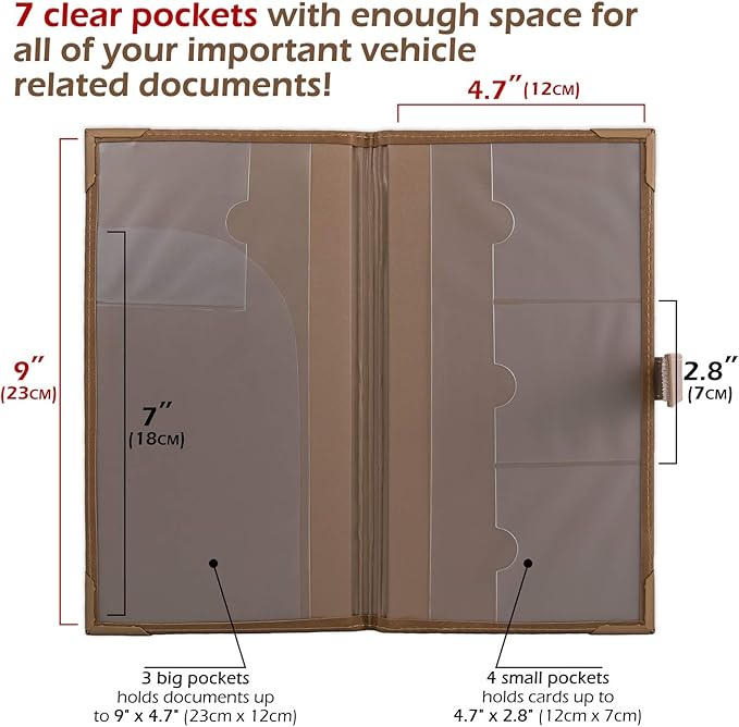 Auto Insurance and Registration Card Holder - Vehicle Glove Box Document Organizer - Car Essential Paperwork Holder for DMV, AAA, Contact Information Cards - Premium PU Leather Wallet Case - Brown