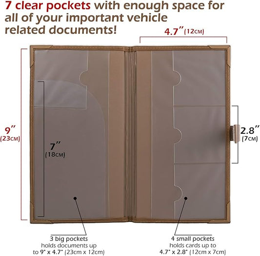 Auto Insurance and Registration Card Holder - Vehicle Glove Box Document Organizer - Car Essential Paperwork Holder for DMV, AAA, Contact Information Cards - Premium PU Leather Wallet Case - Brown