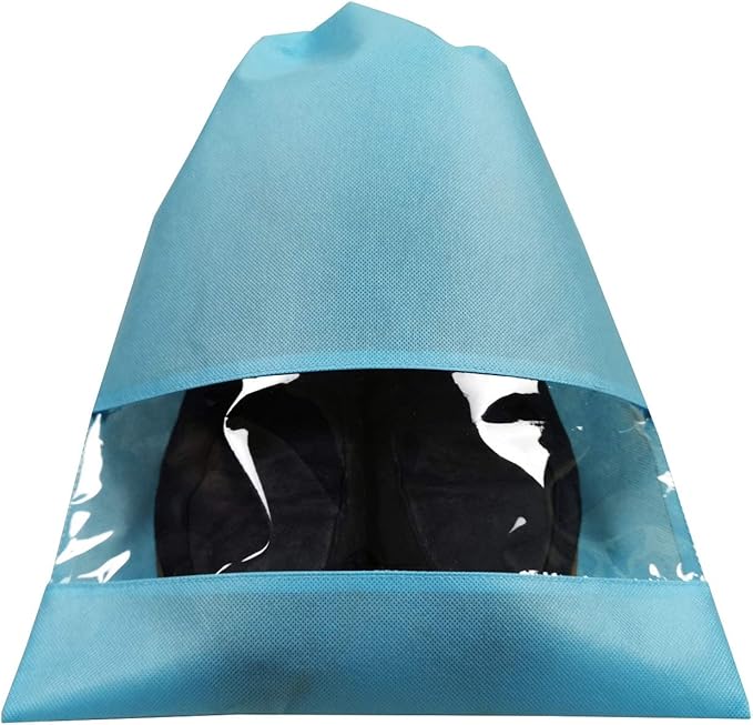 8 PCS 11.8"x17.3" Non-Woven Dustproof Drawstring Bag Travel Shoe Bags Dust Cover Pouch Bag Storage with Visual Window for Handbags Purses Shoes (Blue)