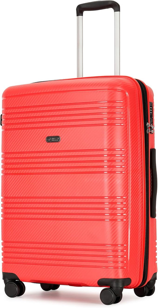 GinzaTravel 20 Inch Carry on Luggage 22x14x9 Airline Approved Hardside Suitcase with Spinner Wheels TSA Lock, 20-Inch, Red