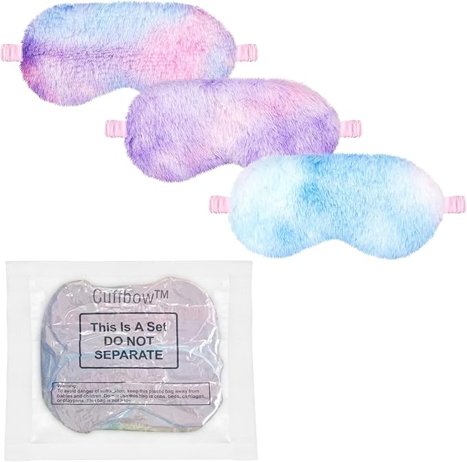 Cuffbow 6 Pcs Plush Sleep Eye Mask Silk Furry Eye Covers for Sleeping Cute Sleep Mask Fluffy Comfortable Sleeping Blindfold for Travel Sleepover Nap Party Supply Women(Tie Dye,Rainbow)