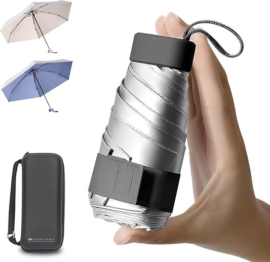 Compact Mini Windproof Travel Umbrella-UPF 50+ Sun & Rain Protection, Small Folding Design Fits in Pocket or Purse, Lightweight Portable with Case for Women, Men & Kids