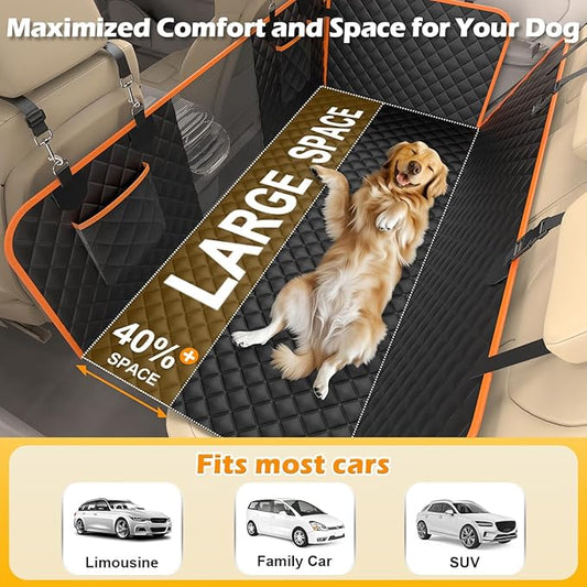 Dog Car Seat Cover for Back Seat with Hard Bottom, 2025 Upgraded Waterproof Dog Seat Extender Holds 465lbs, Anti-Scratch Hammock with Four Season Cushion, Safe and Easy to Clean