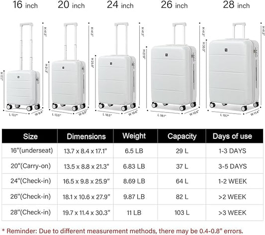 Hanke 24 Inch Checked Luggage with Spinner Wheels Hard Shell Suitcases Lightweight Travel TSA Luggage for Women Men Medium Suitcase(Smoke White)