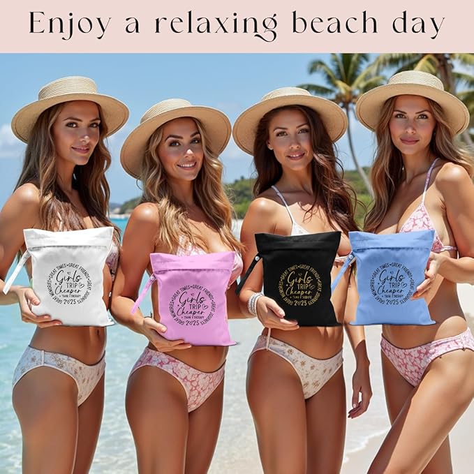 4Pcs Girls Trip Gifts Wet Dry Bag, Beach Bag Wet Bag Favors, Sunscreen Bags Swimsuit Toiletry Travel Essentials For Women, Beach Travel Gym Laundry bags for Dirty Diaper Swimsuit Gifts