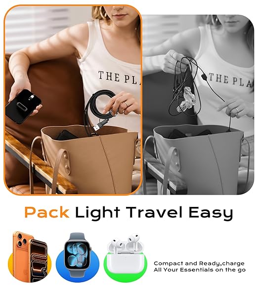 Temdan for Travel Vacation Essentials,3 in 2 USB C Cable for Apple Watch Charger/iPhone 17 Charger/Lightning,Multi Charging Cable Cord,Camping Essentials,Designed for iWatch &iPhone 16-12-6FT Black