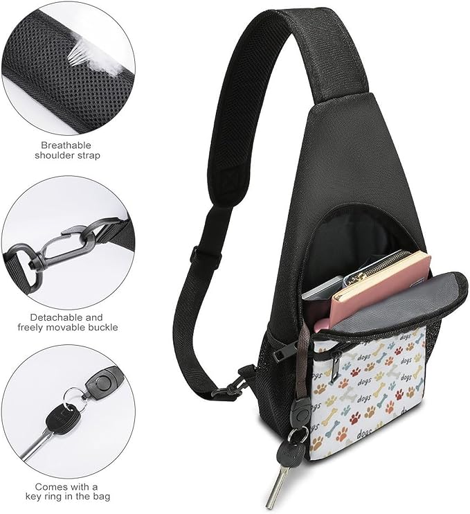 SWEET TANG Elegant Chest Cross Body Bag Dog Paw Bones Print Sling Shoulder Backpack for Women, Adjustable and Comfortable Gym Sack, Anti Theft Cycling Traveling Hiking Daypack