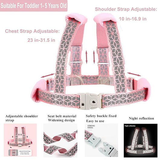 Reflective Toddler Harness with Anti Lost Wrist Link- 3 in 1 Baby Safety Leash with Key Lock Design for Boys/Girls, Walking Wristband Rope Protection Tether Belt, Pink