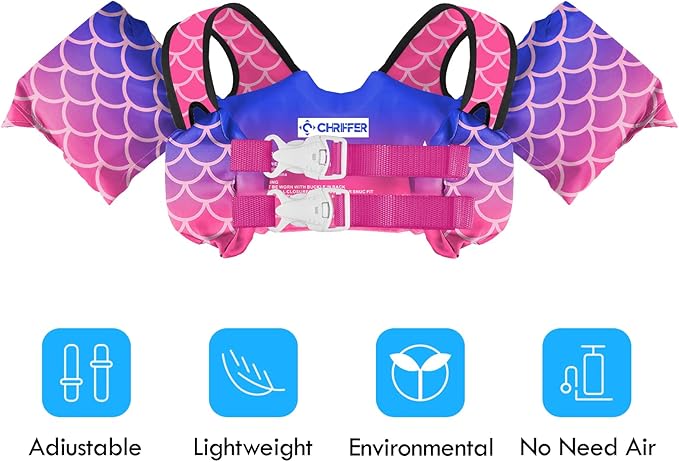 Chriffer Kids Swim Vest Life Jacket for 30-55 Pounds Boys and Girls, Toddler Floaties with Shoulder Harness Arm Wings for 2,3,4,5,6,7 Years Old Baby