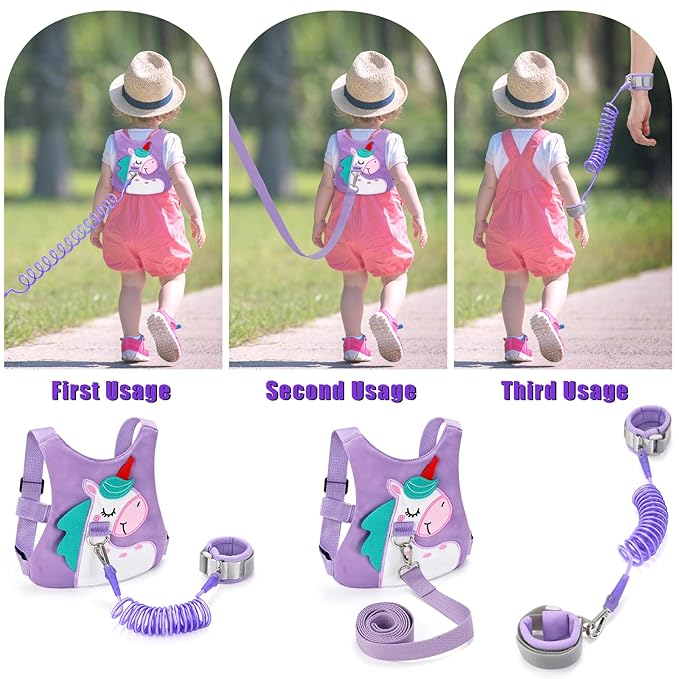 Toddler Leash-Baby Walking Safty Harness and Child Anti Lost Wrist Link for Girls/Boys Travel (Purple)