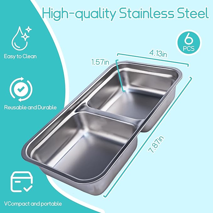 Stainless Steel Snack Containers,Separate Compartments for Reuse,Suitable for Lunch, Snacks and Other Scenarios,Suitable for Dining Out and Camping. (6pcs)