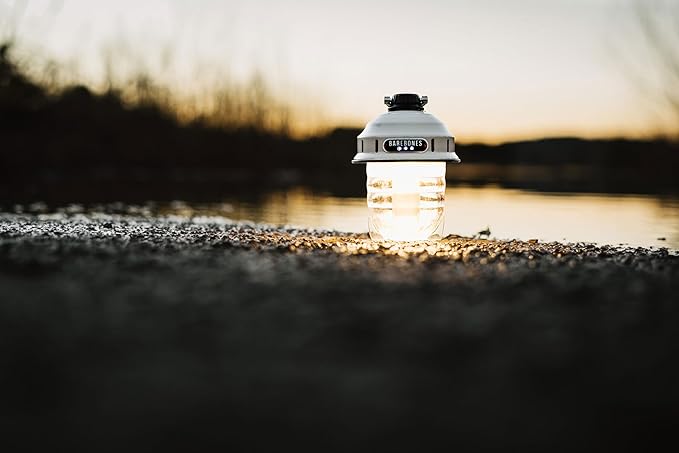 Barebones Beacon Hanging Light – Vintage White, Rechargeable LED Camping Lantern with Adjustable Brightness – Weatherproof Vintage-Style Hanging Lantern for Outdoor Adventures and Year-Round Use