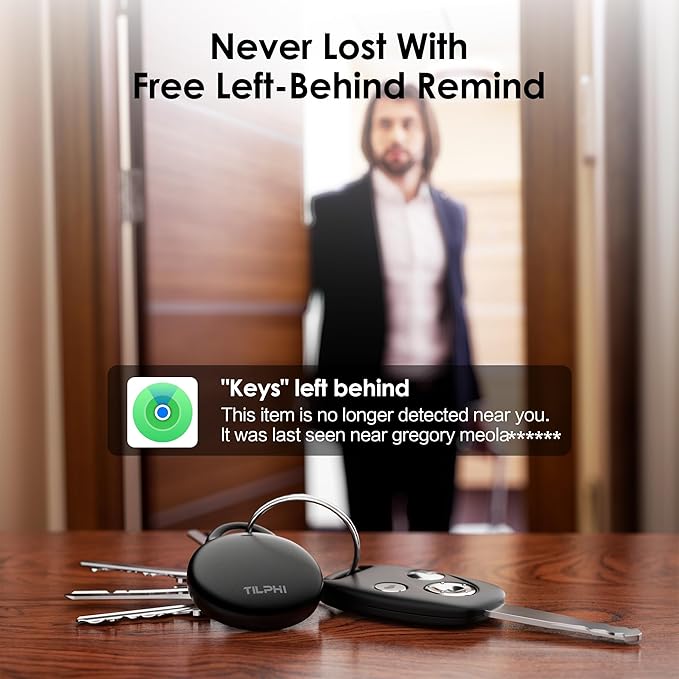 Air Tracker Tags-4 Pack: Bluetooth Tracker Works with Apple Find My (iOS Only), Key Finder and Smart Tag Locator for Luggage, Backpack, Suitcases, Pets, Replaceable Battery(Black)