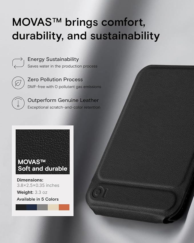 MOFT Phone Tripod Wallet, 3 in 1 Phone Stand Magnetic Wallet, NFC-Supported Magnetic Phone Stand, MOVAS Vegan Leather Adjustable Card Holder-Jet Black