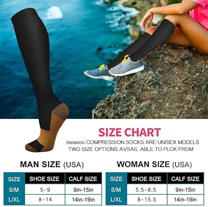Copper Compression Socks 15-20 mmHg for Men & Women 8 Pairs – Circulation Support for Nurses, Travel, Running, Hiking, Soccer
