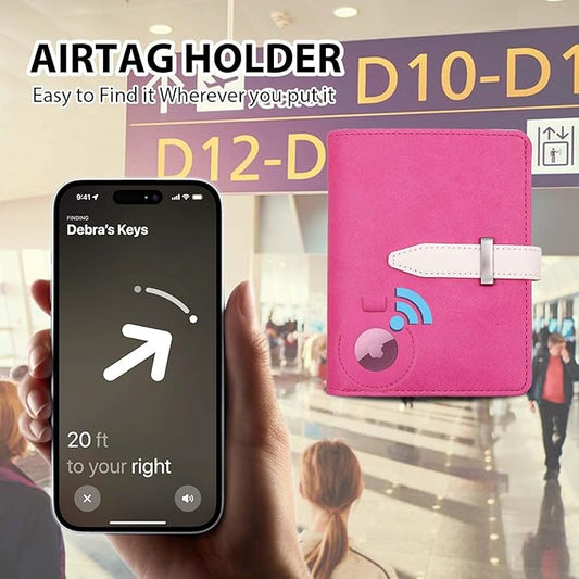 Passport Holder with Airtag for Women/Men,Airtag Passport Wallet for Travel,Cute Passport Holder Rfid Blocking,Travel Wallet for Cards Passport Cover Case (Rose)
