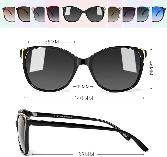 Face Shadow Polarized Sunglasses for Women, Cat Eye Sunglasses for Small Face Ladies Ultralight UV400 Protection