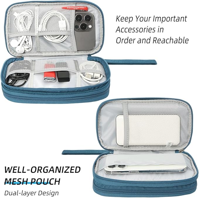 Electronics Organizer Travel Case, Water Resistant Cable Organizer Bag Cord Organizer Pouch for Cable, USB, Charger, Phone, Power Bank, Earphone, Electronics Accessories (Dark Green, Medium)