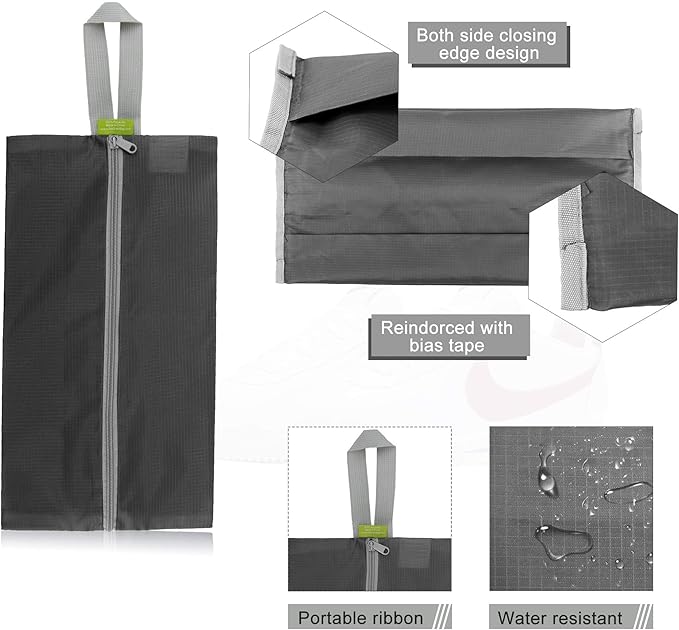 BeeGreen Black Shoe Organizer Set - 6 Pack Shoe Bags For Travel with Zipper Closure and Handle,Stylish and Portable Nylon Shoe Storage for Men and Women's Travel Gifts and Home Storage