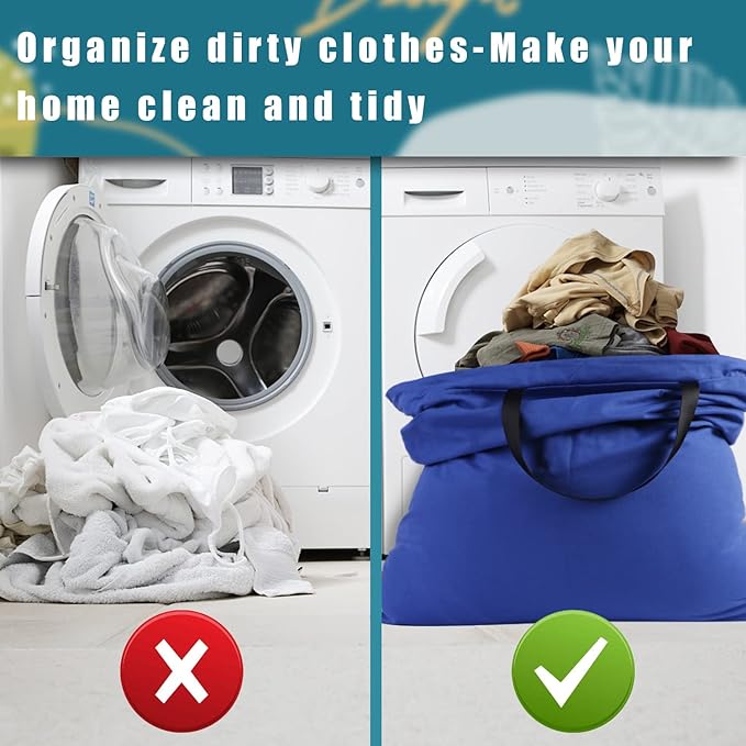 LOLOMLO Extra Large Canvas Laundry Bags with Handles & Drawstring Closure, Heavy Duty Tears Resistant Clothes Storage Travel Bags, Machine Washable Multi Use Laundry Bag liner for Laundry Hamper -