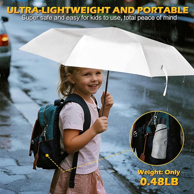 Travel Mini UV Umbrella for Purse Handbag Backpack in Small Size Sun & Rain Protection Compact Lightweight Tiny Pocket Umbrella for Kids Women Men