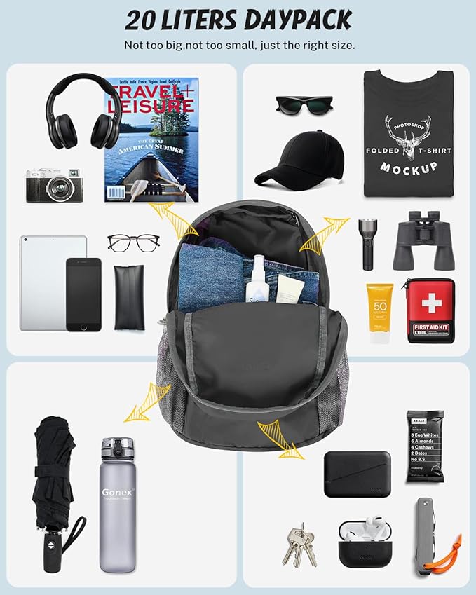 Gonex Ultra Lightweight Packable Backpack 20L Daypack Handy Foldable Camping Outdoor Travel Cycling Backpacking