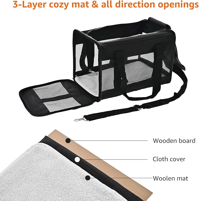 Amazon Basics Soft-Sided Mesh Pet Travel Carrier for Dog, Cat, up to 16 pounds, 16.5" L x 10.6" W x 11" H, Black