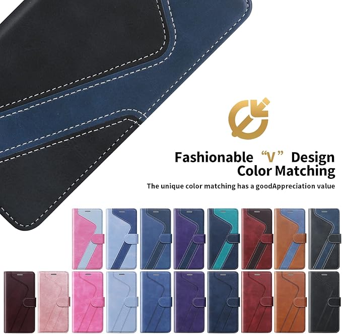 CIVICASE for iPhone 13 Pro Max Wallet Case,Leather Flip Case [RFID Blocking] Credit Card Holder Folio Magnetic Stand TPU Shockproof Cover Color Matching for iPhone 13 Pro Max (6.7") Black Blue