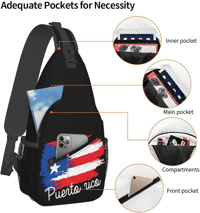 QFXUYNG Puerto Rico Flag Adult Sling Bag Unisex Chest Bags Crossbody Backpack Casual Daypacks Shoulder Bag for Women Men Cycling Hiking Travel