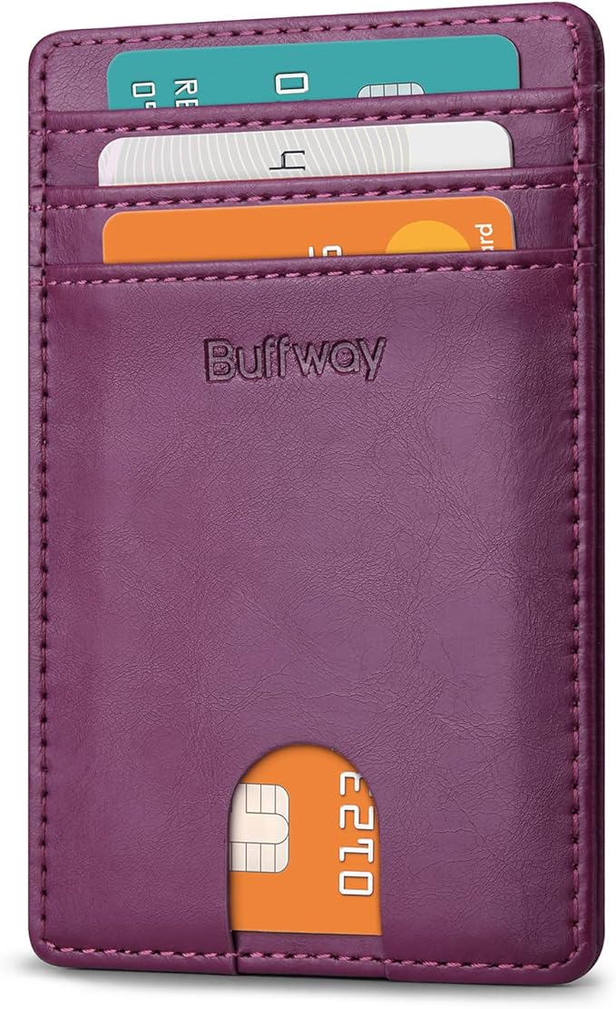Buffway Mens Slim Wallet, Minimalist Thin Front Pocket Leather Credit Card Holder with RFID Blocking for Work Travel | Minimalist, Thin, Front Pocket, Credit Card Holder, RFID Blocking, for Work Travel